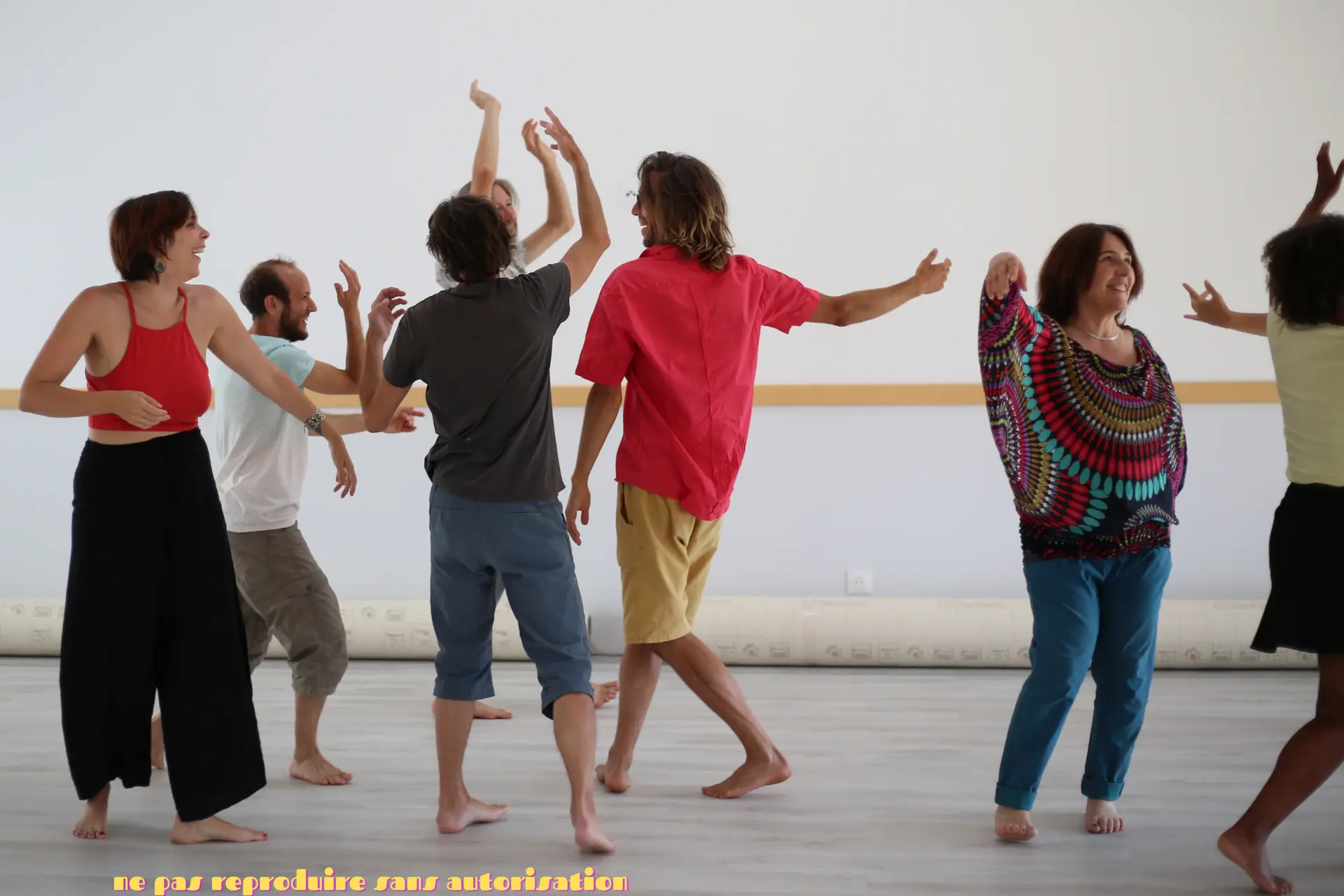 Groupe de personnes qui dansent lors d'une séance de Biodanza