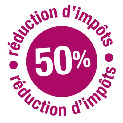 Logo où est dessiné un chiffre cinquante indiquant le pourcentage de réduction d’impôts dans le cas de travaux de jardinage entrant dans le cadre du service à la personne